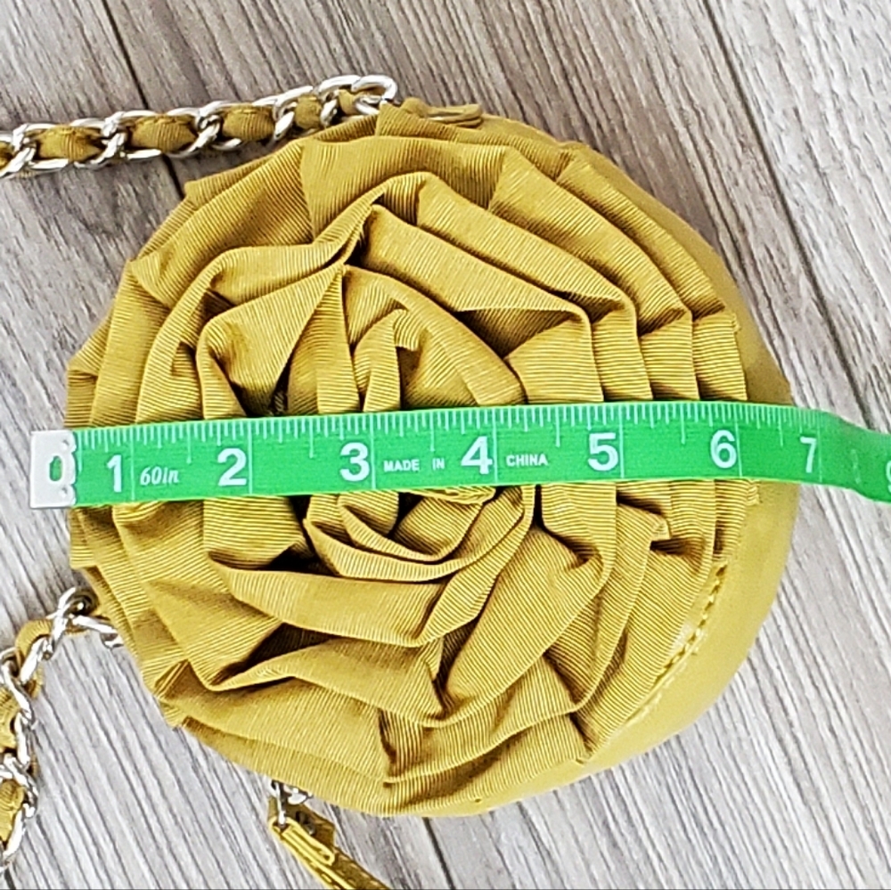 Chocolate New York Rosette Crossbody Mini Bag, Mustard, Silver Chain, EUC - Picture 15 of 16